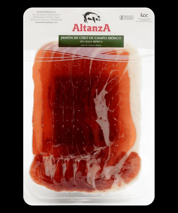 Jamón de Cebo de Campo 50% Ibérico Altanza 80 g · Envase real, vista frontal