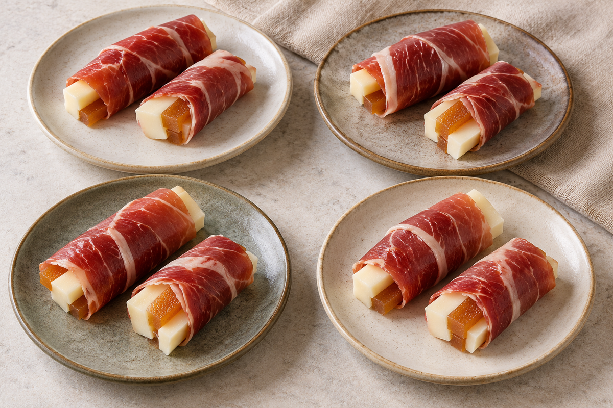 Rollitos fríos de jamón con queso y dulce de membrillo