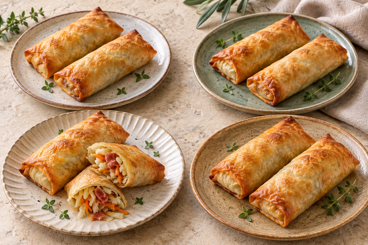 Rollitos de primavera al horno con col, zanahoria y jamón