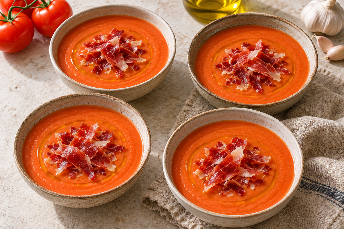 Salmorejo épais de tomate et pain au jambon
