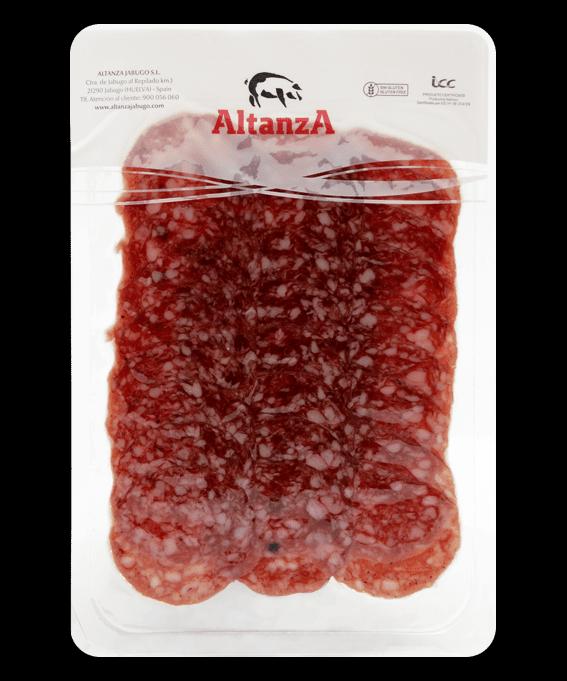 Salchichón de bellota iberico Altanza, confezione reale da 80 g vista frontale