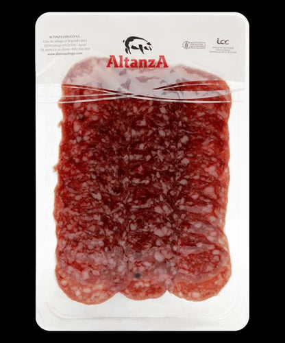 Salchichón de bellota iberico Altanza, confezione reale da 80 g vista frontale